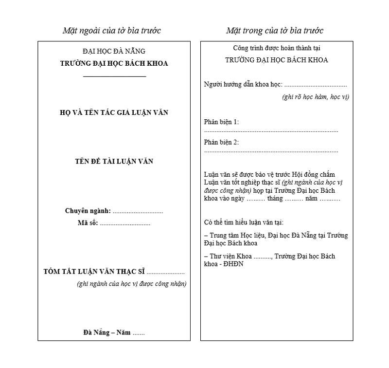 Cách trình bày mặt ngoài và mặt trong của tờ bìa trước Cách trình bày mặt ngoài và mặt trong của tờ bìa trước