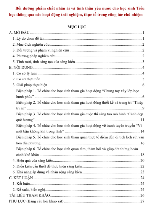Mẫu SKKN Giải pháp nâng cao hiệu quả công tác chủ nhiệm lớp tiểu học Mẫu SKKN Giải pháp nâng cao hiệu quả công tác chủ nhiệm lớp tiểu học