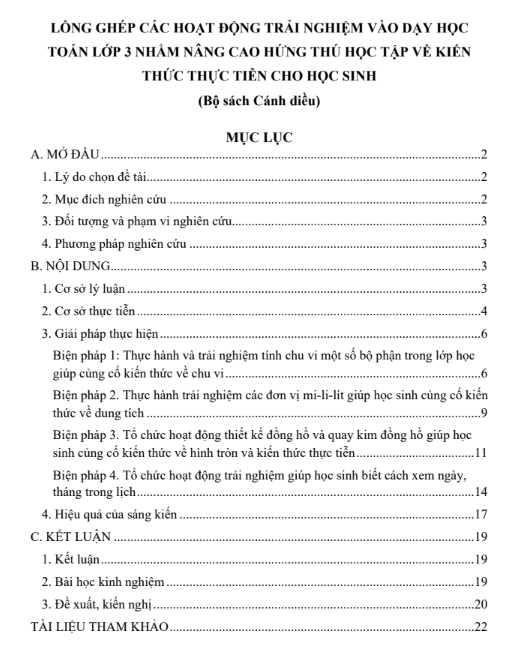 Mẫu SKKN Nâng cao kỹ năng đọc hiểu cho học sinh lớp 3 thông qua hoạt động trải nghiệm Mẫu SKKN Nâng cao kỹ năng đọc hiểu cho học sinh lớp 3 thông qua hoạt động trải nghiệm