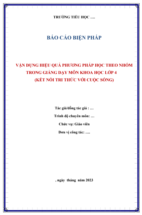 Mẫu SKKN Phát triển năng lực tự học môn Khoa học qua dự án nhỏ