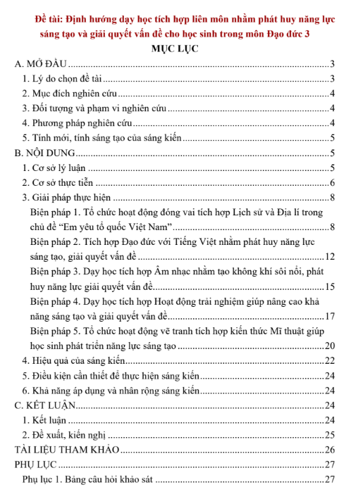 Mẫu SKKN Phương pháp dạy học tích hợp liên môn Mẫu SKKN Phương pháp dạy học tích hợp liên môn