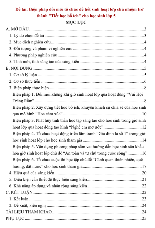 Mẫu SKKN Sáng kiến tổ chức tiết sinh hoạt lớp theo hướng phát triển năng lực học sinh Mẫu SKKN Sáng kiến tổ chức tiết sinh hoạt lớp theo hướng phát triển năng lực học sinh
