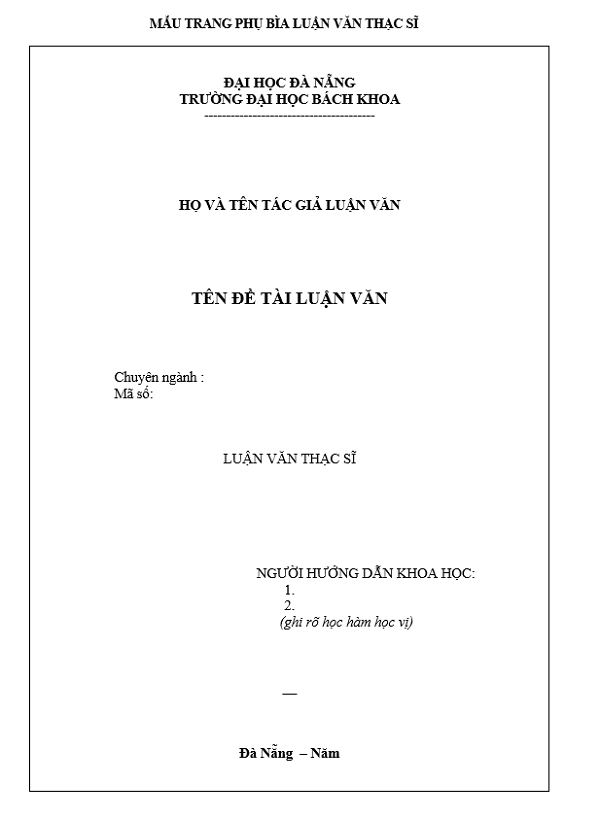 Cách trình bày trang bìa phụ luận văn thạc sĩ Cách trình bày trang bìa phụ luận văn thạc sĩ