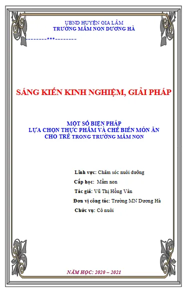 SKKN Một số biện pháp lựa chọn thực phẩm và chế biến món ăn cho trẻ