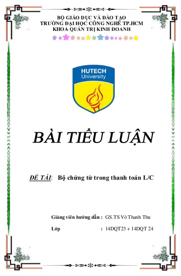 Mẫu bìa tiểu luận của trường đại học Hutech