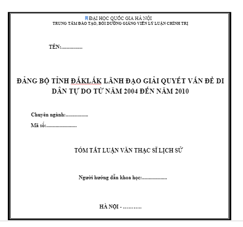 Mẫu đề cương luận văn thạc sĩ lịch sử