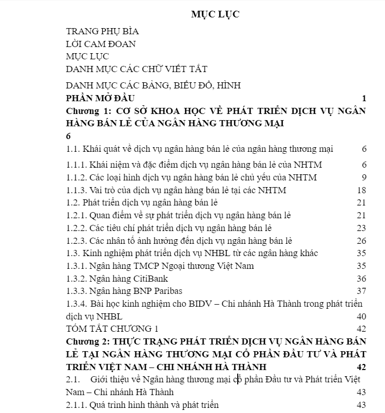 Mẫu đề cương luận văn thạc sĩ ngân hàng
