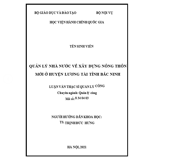 Mẫu luận văn thạc sĩ quản lý nhà nước về xây dựng nông thôn mới trong phát triển kinh tế - xã hội tại tỉnh Bắc Ninh Mẫu luận văn thạc sĩ quản lý nhà nước về xây dựng nông thôn mới trong phát triển kinh tế - xã hội tại tỉnh Bắc Ninh