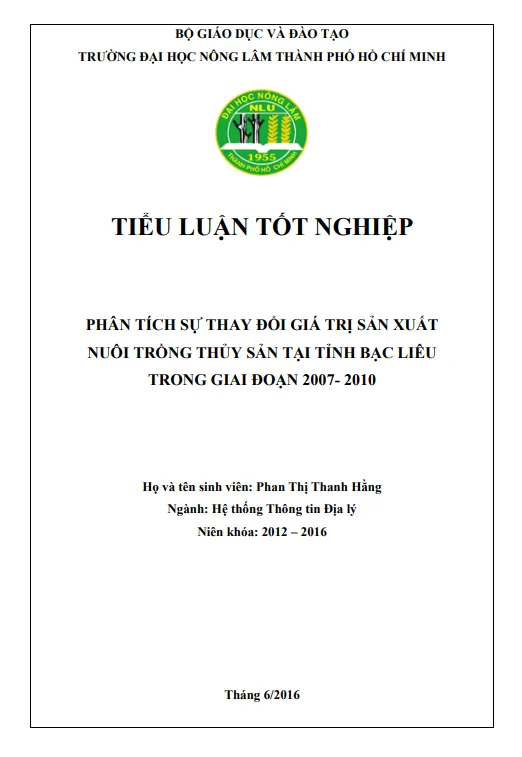 Mẫu luận văn tốt nghiệp ngành thủy sản số 1