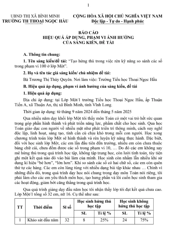 Mẫu báo Cáo Sáng Kiến Kinh Nghiệm Lớp 1 cụ thể Mẫu báo Cáo Sáng Kiến Kinh Nghiệm Lớp 1 cụ thể