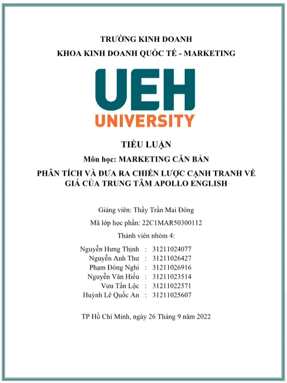 Phân tích chiến lược giá trong Marketing Mix của trung tâm Anh ngữ Apollo English Phân tích chiến lược giá trong Marketing Mix của trung tâm Anh ngữ Apollo English