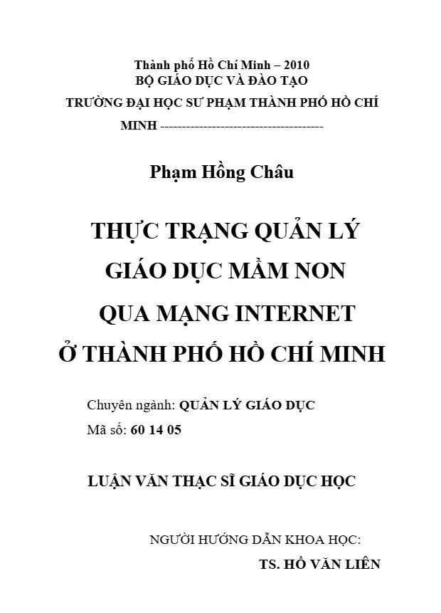 Luận văn quản lý giáo dục mầm non qua nền tảng mạng Internet
