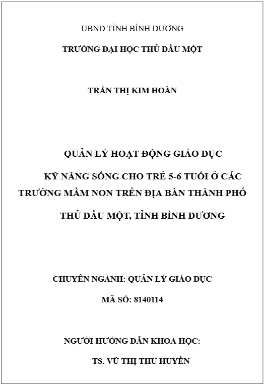 Luận văn thạc sĩ quản lý giáo dục mầm non hoạt động đào tạo kỹ năng sống cho trẻ