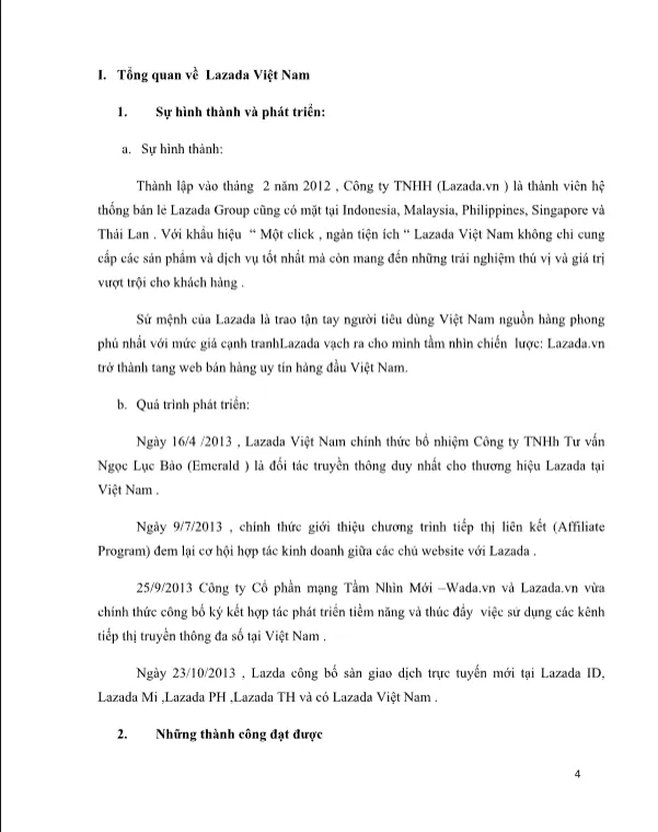 Mẫu bài tiểu luận liên quan sàn thương mại điện tử Lazada