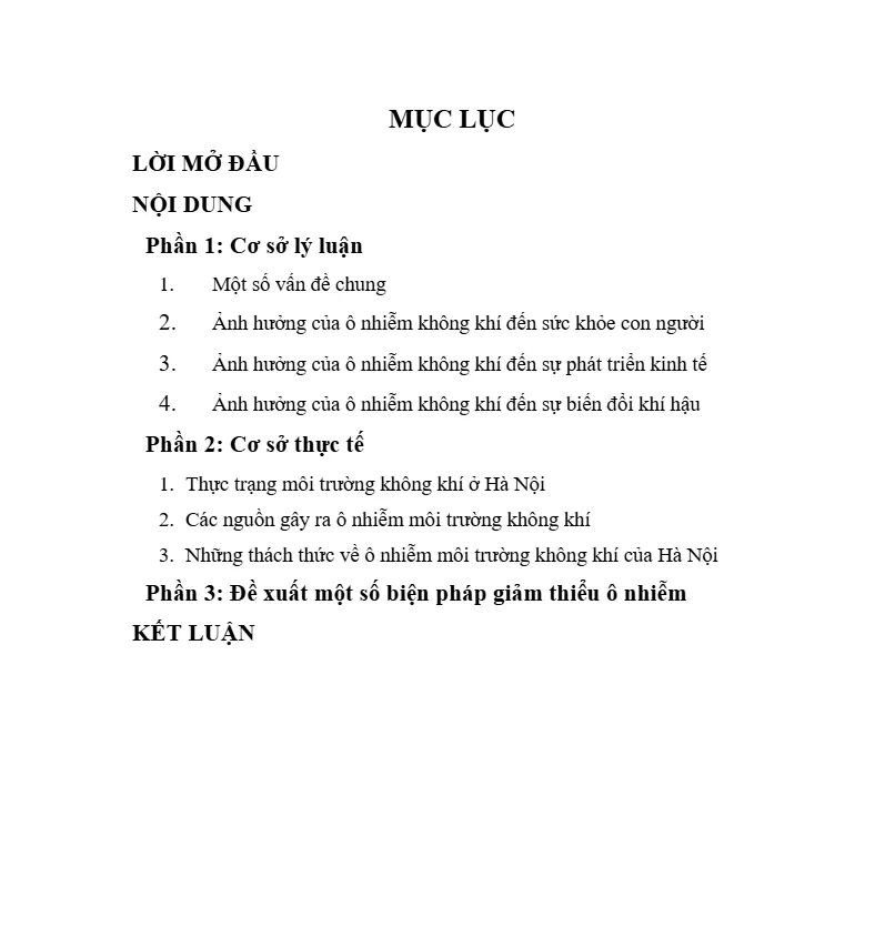 Mẫu bài tiểu luận ô nhiễm không khí ở Hà Nội