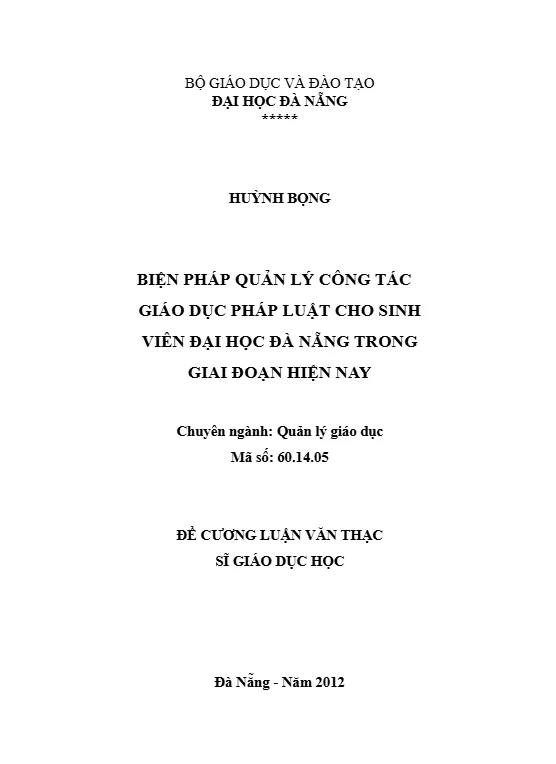 Mẫu đề cương luận văn thạc sĩ thạc sĩ quản lý giáo dục đại học