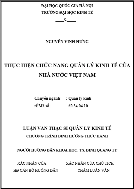 Mẫu luận văn thạc sĩ ngành quản lý kinh tế nhà nước đạt điểm 10