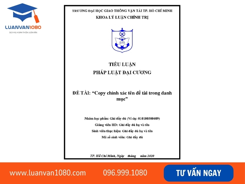 Cách trình bày bìa tiểu luận đúng chuẩn