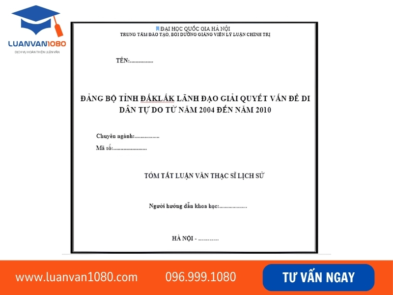 Mẫu đề cương luận văn thạc sĩ Lịch sử