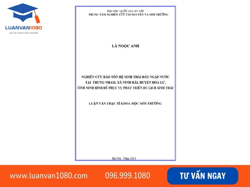 Luận văn tốt nghiệp du lịch lữ hành nghiên cứu bảo tồn hệ sinh thái đất ngập nước tại Thung Nham