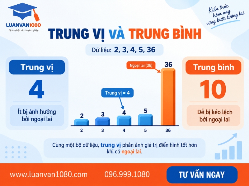 Sự khác biệt giữa trung vị và trung bình