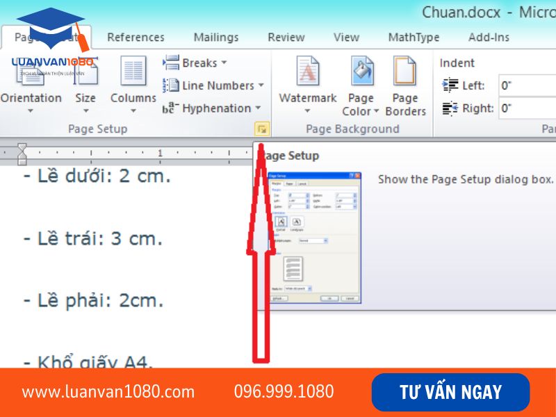 Cài đặt lề trang và cỡ giấy đúng chuẩn