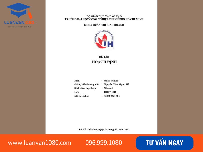 Thông tin bắt buộc trên mẫu bìa tiểu luận IUH