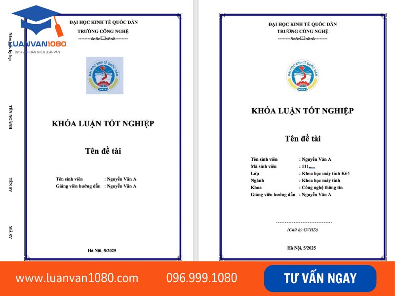Các thông tin cần có trên bìa tiểu luận NEU