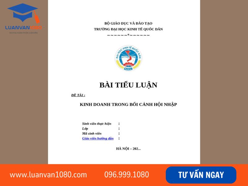 Yêu cầu chung về hình thức bìa tiểu luận NEU