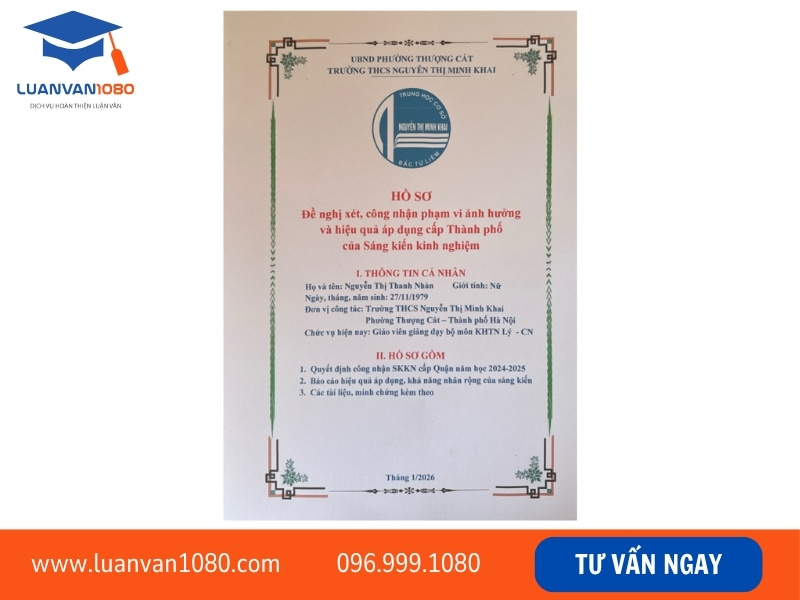 Mẫu sáng kiến kinh nghiệm cấp thành phố tham khảo