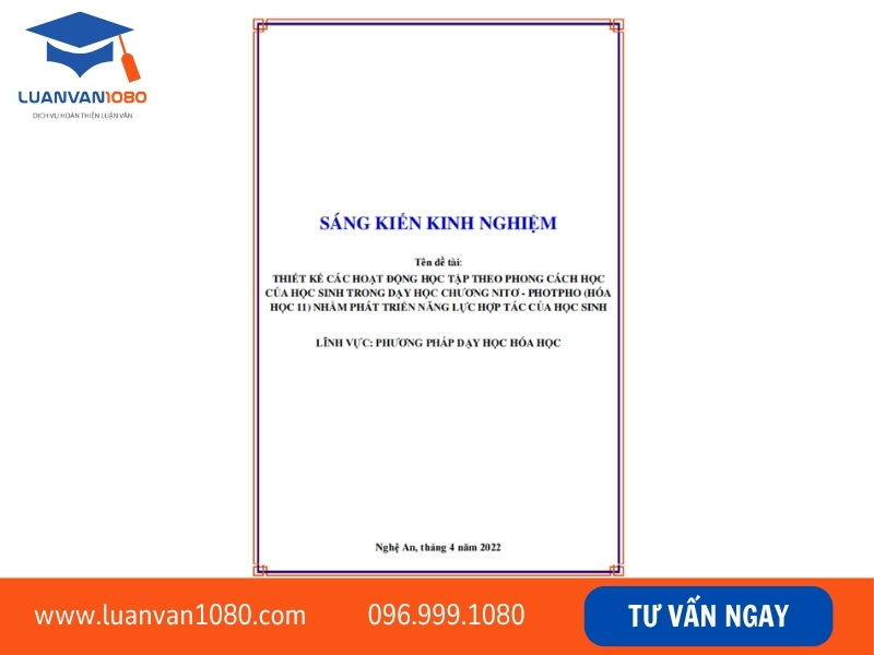 Mẫu sáng kiến kinh nghiệm Hóa học 11