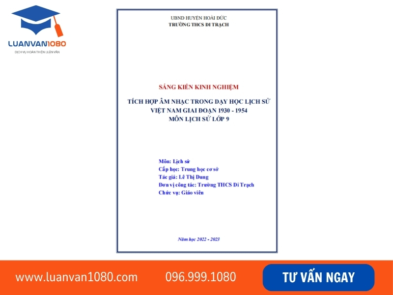 Mẫu sáng kiến kinh nghiệm môn lịch sử THCS lớp 9
