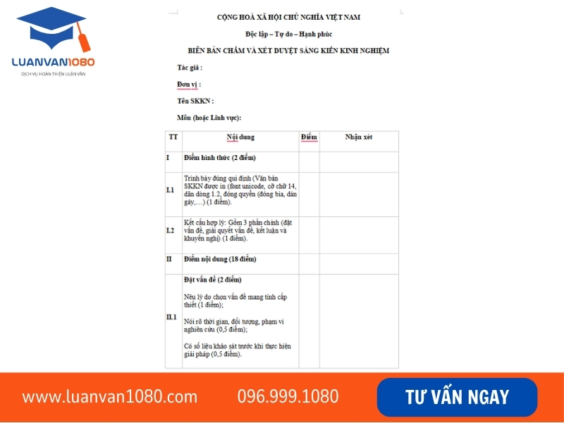 Phiếu chấm sáng kiến kinh nghiệm mới nhất là gì?