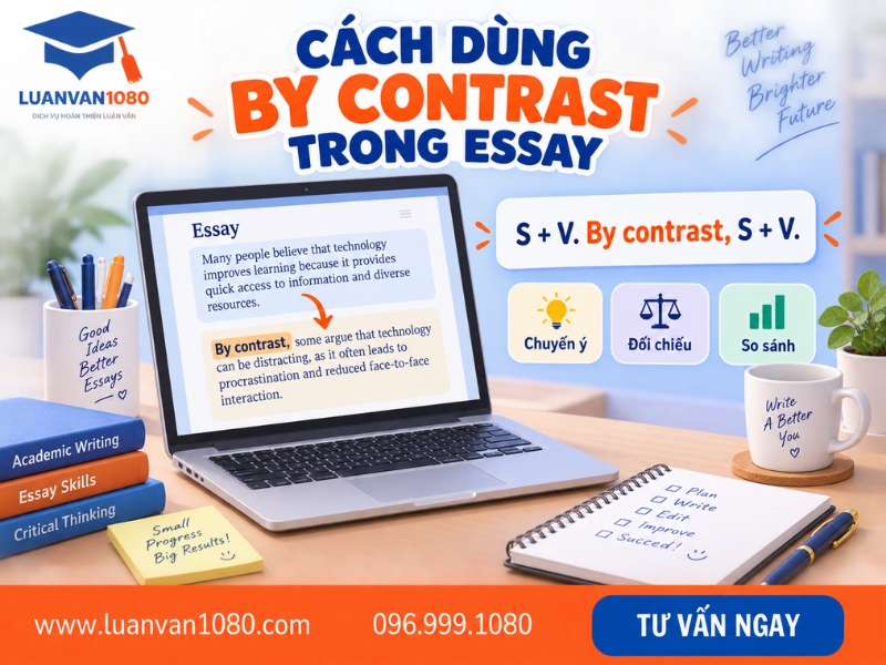 Cách dùng by contrast trong essay