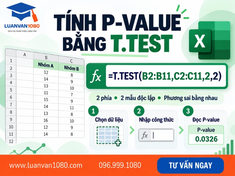 Cách tính P-value trong Excel
