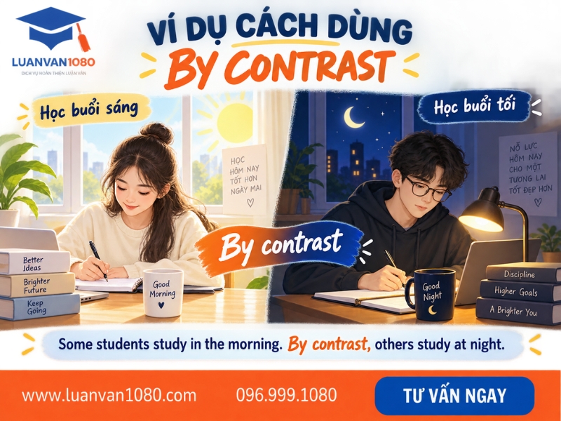 Ví dụ minh hoạ cách dùng by contrast
