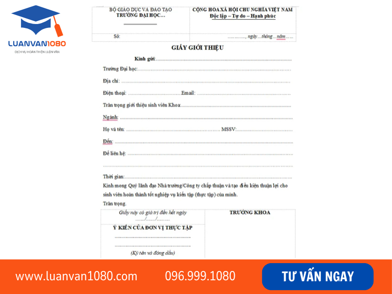 Mẫu giấy giới thiệu thực tập cho sinh viên