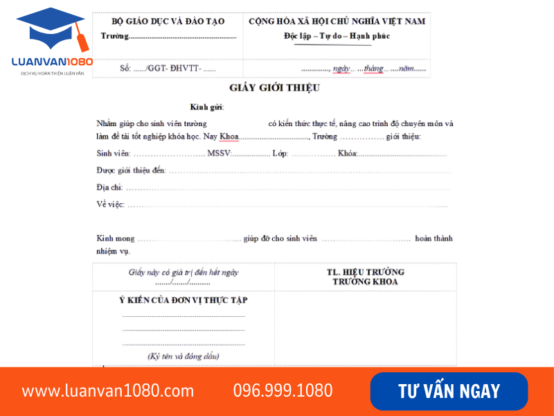 Mẫu giấy giới thiệu thực tập từ nhà trường