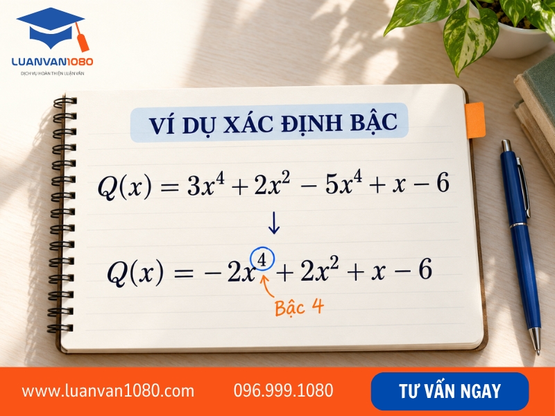 Ví dụ minh họa cách xác định bậc của đa thức